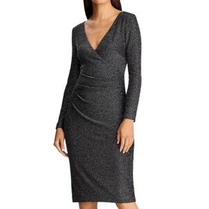 Ralph Lauren Holiday Metallic glitter Dress Black Silver knee-length stretch 6P